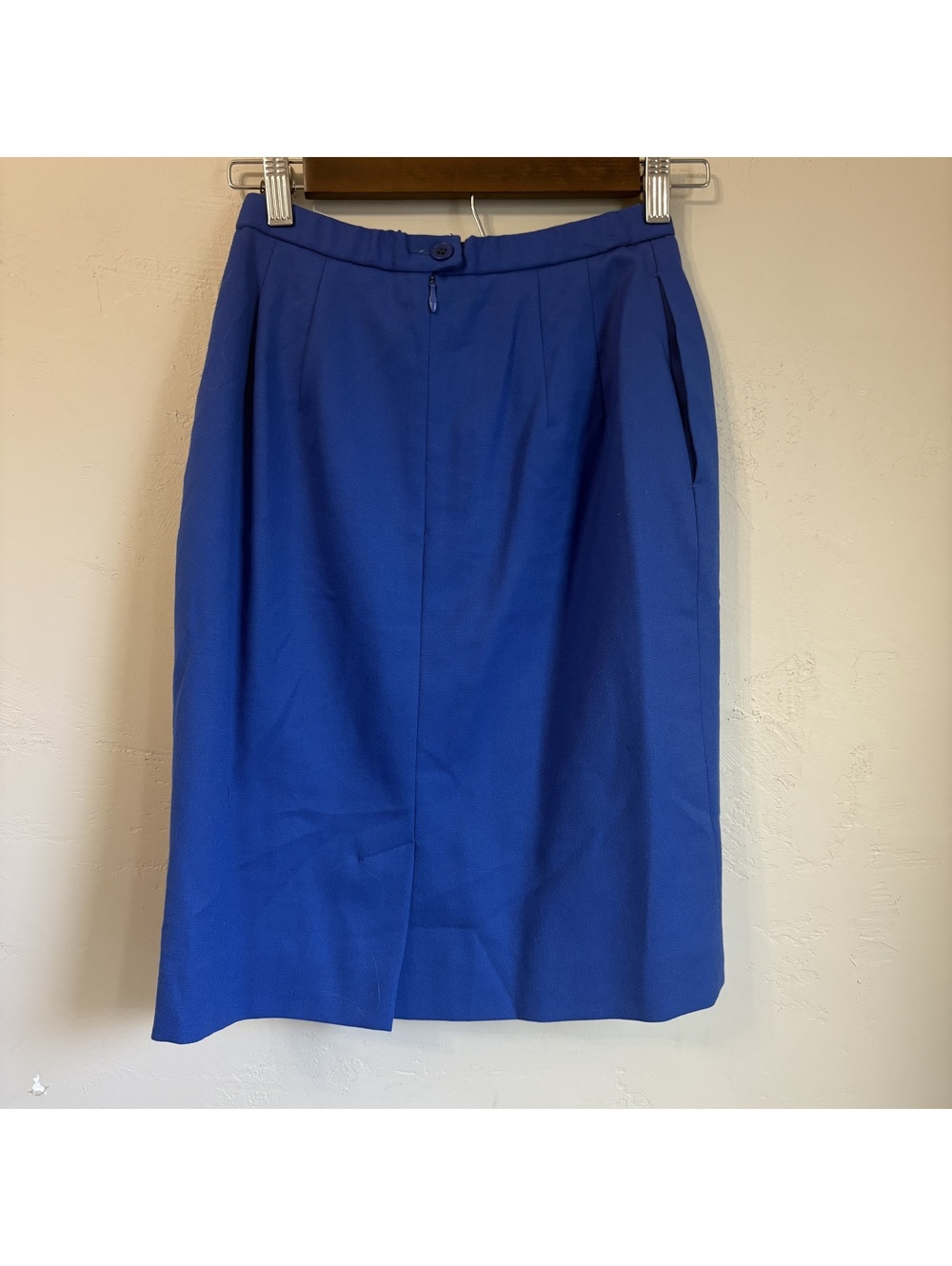 Pendleton Vintage Women's Size 2 Petite Royal Blue Virgin Wool Midi Pencil Skirt - Picture 2 of 3